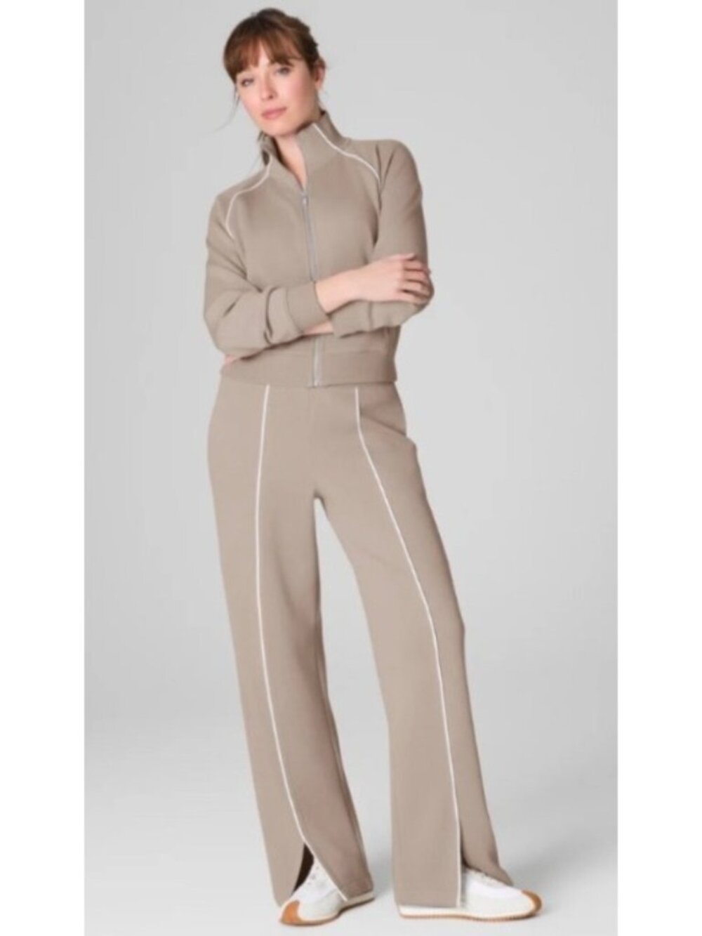 NEW Spanx Air Essentials AirPique Straight Track Pants Pull-On Ashwood XL Split